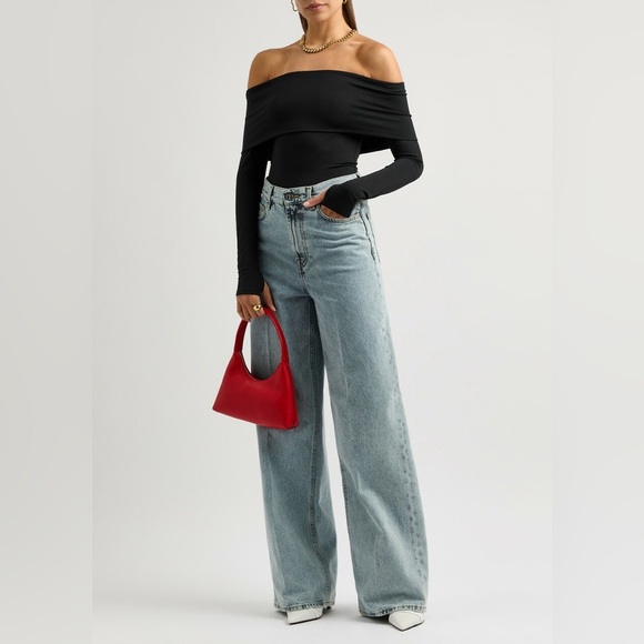 NWT Alice + Olivia Elia Off The Shoulder Foldover Bodysuit Blouse Top Size L - Picture 15 of 15